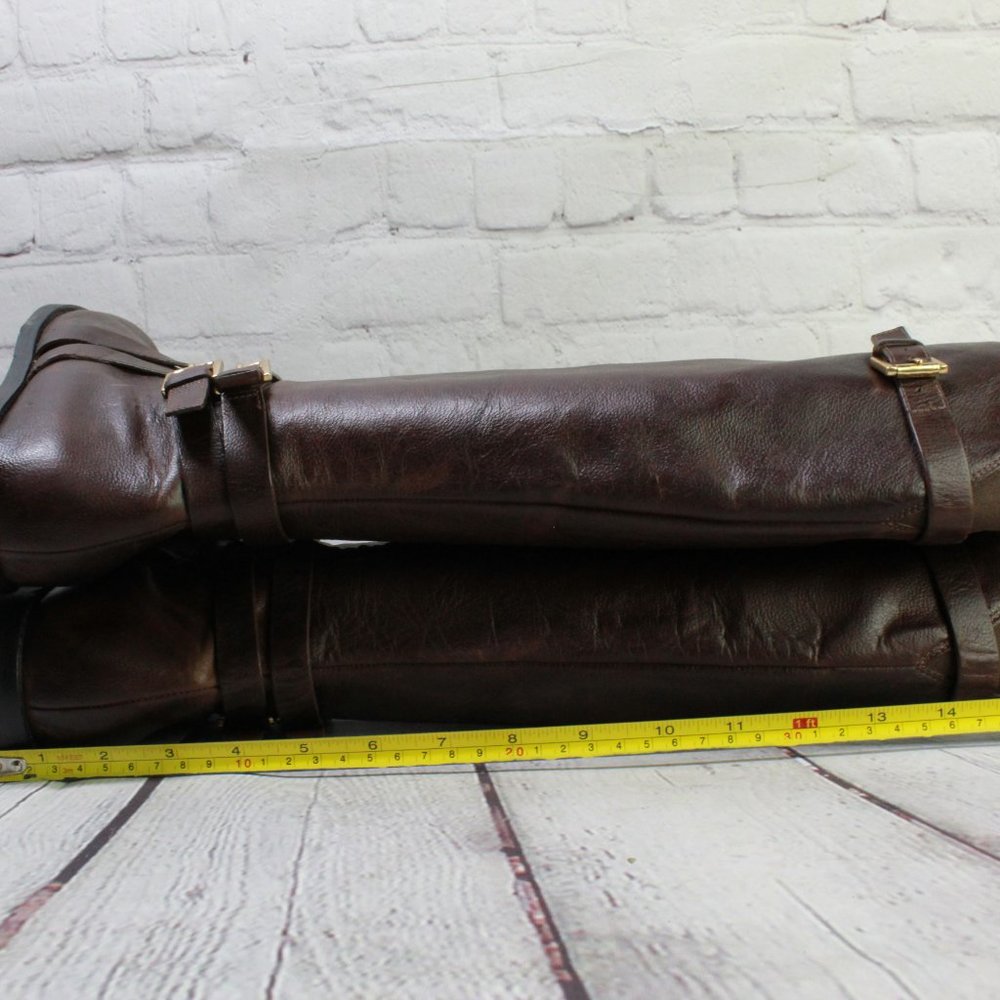 Cole Haan Brown Leather Side Zip Buckled Knee High Boots Size 9.5 B - Picture 8 of 12